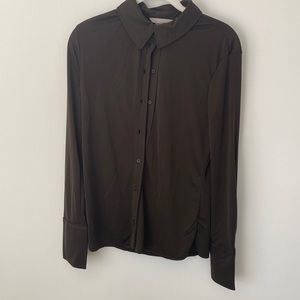 H&M slinky dark green button down in size M. NWT. Never worn.